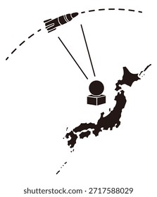 Mapa do Japão e Mísseis Aviso Radar Silhueta Vetor Ilustração para Segurança e Defesa