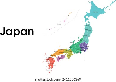 Japan map with names and division