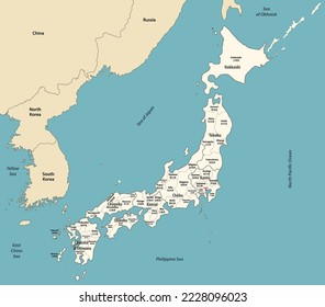 Japan map with neighbouring countries. Vector illustration