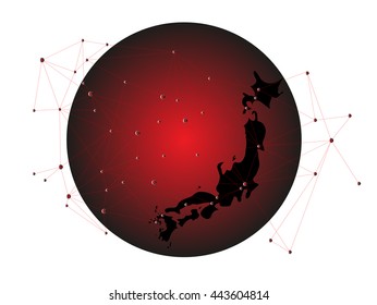 Japan map on global connection concept