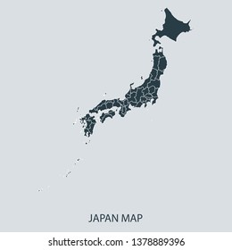 Japan map on gray background vector, Japan Map Outline Shape Gray on White Vector Illustration, Map with name. High detailed Gray illustration map Japan.