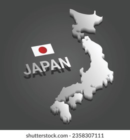 Japan Karte auf grauem Hintergrund isometrische Vektorgrafik. Flagge.