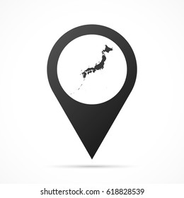 Japan Map on location pin. Map pointer isolated on a white background.
Conceptual vector illustration.

