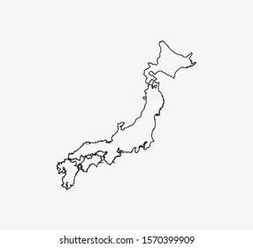 Japan, map on white background. Vector illustration. Outline.