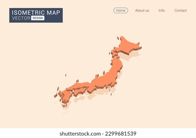 Japan map orange with isometric vector.