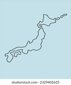 Japan map outline graphic freehand drawing on blue background. Vector illustration.