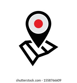 Japan Map and pin vector icon. Make your own custom location pin icon. Navigation and route concept illustration.