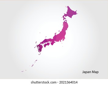 Japan Map pink Color on white background polygonal
