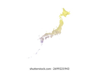 Mapa de Japón - Ilustración vectorial de estilo polígono en amarillo y gradiente de lavanda, diseño geométrico de bajo poli, aislado sobre fondo blanco para infografías y proyectos