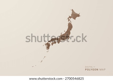 Japan Map - Polygon Style Vector Illustration in Brown Gradient, Low Poly Geometric Design, Isolated on Beige Background for Infographics and Decoration.