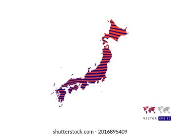 Japan kartografiert rot-blau abstrakter mit dynamischen Wellen Vektorgrafik.