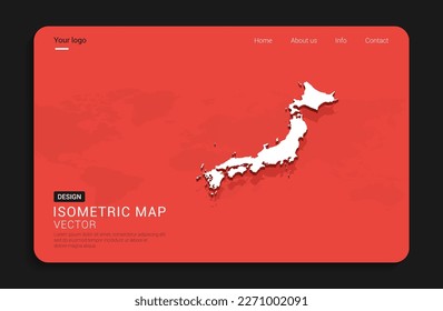 Japan map red isolated on dark background with 3d world map isometric vector illustration.