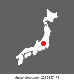 Japan map with red sun on grey background. Vector Illustration.