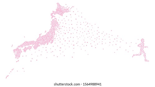 Japan map with runners made of cherry petals  vector 