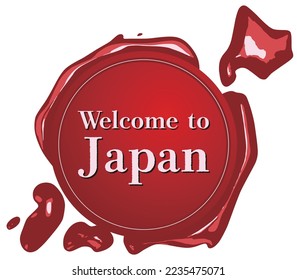 Japan map seal wax emblem vector illustration