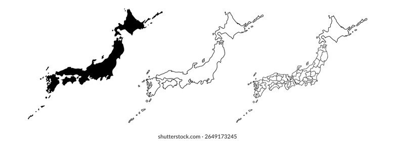 Mapa do Japão no set. Mapa do Japão.Mapa da República do Japão com divisão política, com divisão política. 