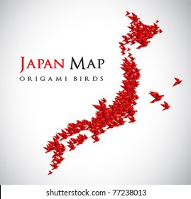 japan map shaped from origami birds