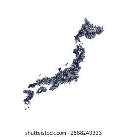 Japan map silhouette. Abstract wavy island. Geographic art relief. Vector chalk texture of regions isolated on transparent background