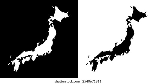 Japan map silhouette. Black and white concept. vector illustration.