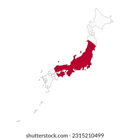 Japan map silhouette with flag isolated on white background