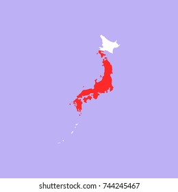 Japan Map silhouette with flag vector isolated in purple background