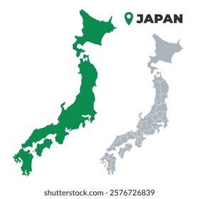 Japan map simple flat outline vector set