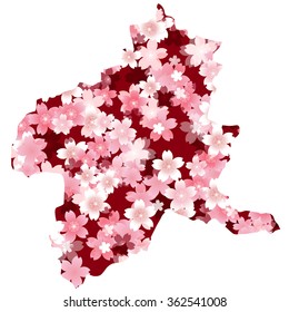 Japan map spring cherry blossoms