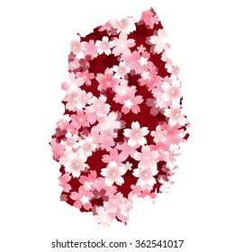 Japan map spring cherry blossoms