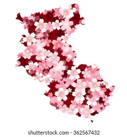 Japan map spring cherry blossoms