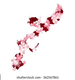 Japan map spring cherry blossoms