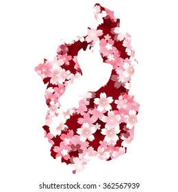 Japan map spring cherry blossoms