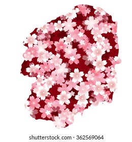 Japan map spring cherry blossoms