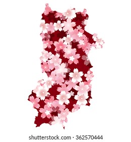 Japan map spring cherry blossoms