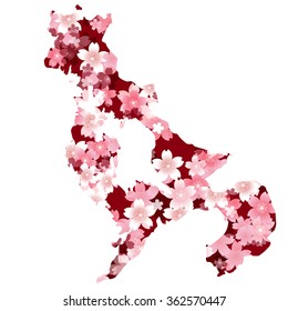 Japan map spring cherry blossoms