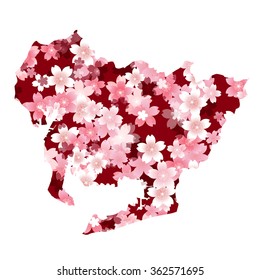 Japan map spring cherry blossoms