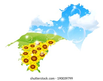 Japan map sunflower