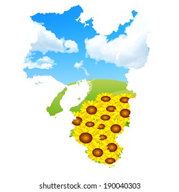 Japan map sunflower