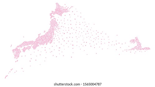 Japan map with swimmer made of cherry petals vector 
