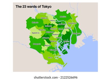 Japan map, Tokyo 23 wards vector illustration material