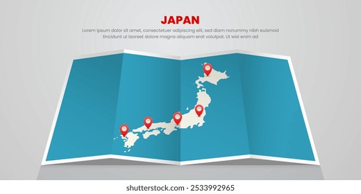 Japan map travel with pin tag location design Illustration