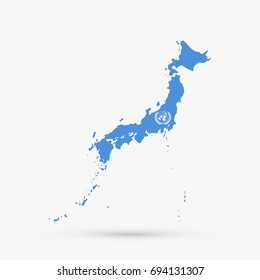 Japan map in United Nations flag colors, editable vector.