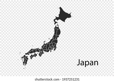 Japan map vector, black color. isolated on transparent background