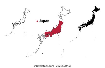 japan Map Vector - Country Outline, Flag Inside Map, Versión en blanco y silueta