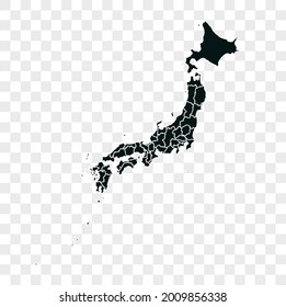 Japan map vector. dark color. isolated on transparent background.