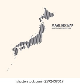 Japan Map Vector Hexagonal Halftone Pattern Isolate On Light Background. Hex Texture in the Form of a Map of Japan. Modern Technological Contour Map of Japan for Design or Business Projects