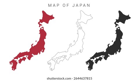 Mapa de Japón Ilustración vectorial, mapa político administrativo de Japón, mapa fronterizo de contorno de dibujo simple de Japón, infografía mapa fronterizo de Ilustración vectorial aislada eps 10
