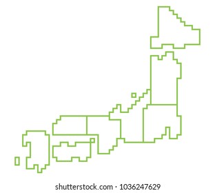 Japan map vector illustration green line.