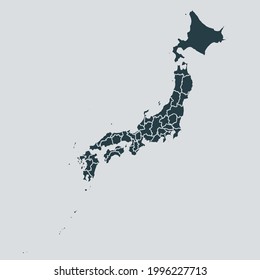 Japan map vector, isolated on gray background