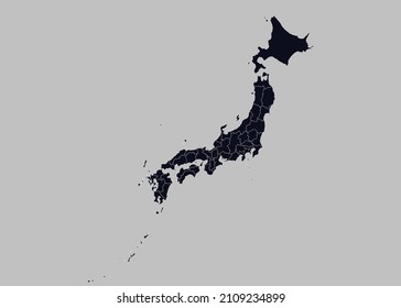 Japan map vector, Isolated on gray background