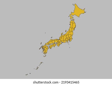 Vector de mapa de Japón, aislado en fondo gris
